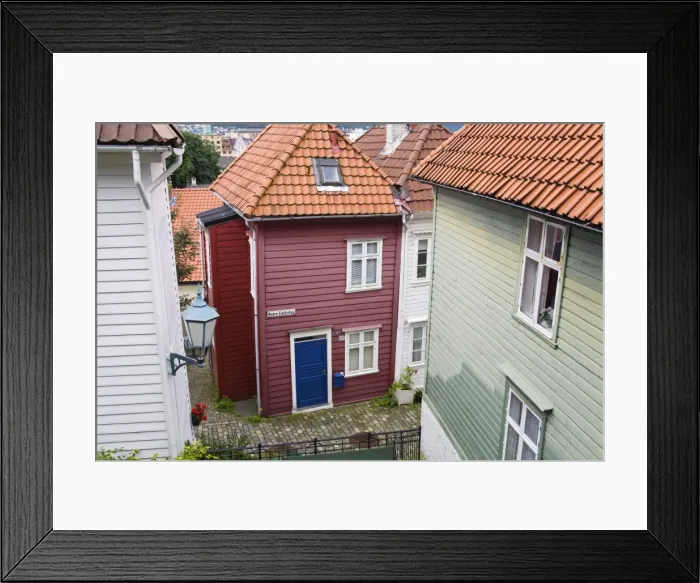 Framed Print : Wooden buildings in the Old Town District, Bergen City, Hordaland District Framed Print : Wooden buildings in the Old Town District, Bergen City, Hordaland District