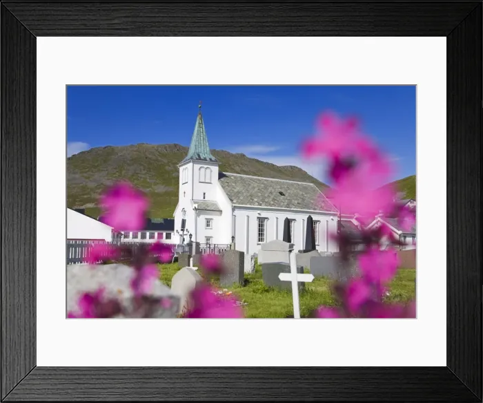 Framed Print : Honningsvag church and graveyard, Honningsvag Port, Mageroya Island, Finnmark Region Framed Print : Honningsvag church and graveyard, Honningsvag Port, Mageroya Island, Finnmark Region