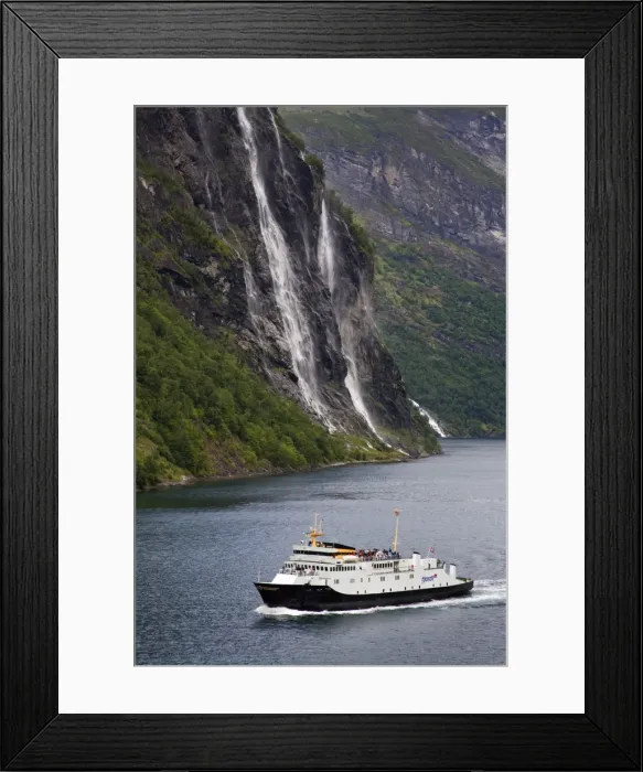 Framed Print : Ferry and waterfall, Geirangerfjord, Northern Fjord Region, Norway, Scandinavia, Europe Framed Print : Ferry and waterfall, Geirangerfjord, Northern Fjord Region, Norway, Scandinavia, Europe