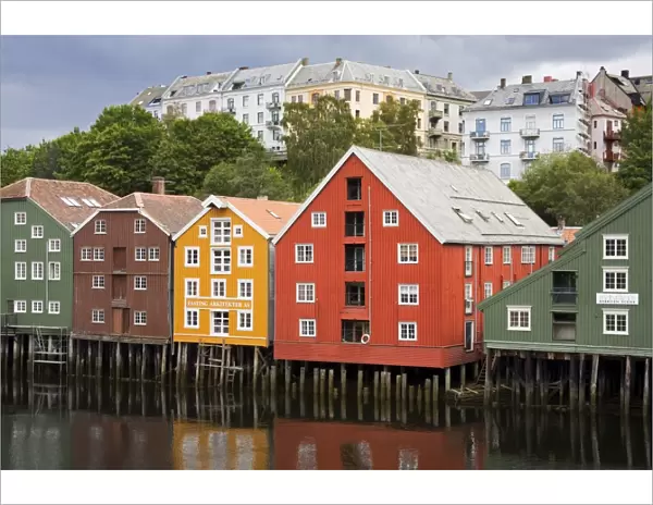 Warehouses on Bryggen waterfront in Old Town District, Trondheim, Nord-Trondelag Region