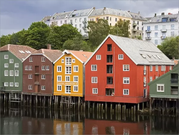 Warehouses on Bryggen waterfront in Old Town District, Trondheim, Nord-Trondelag Region