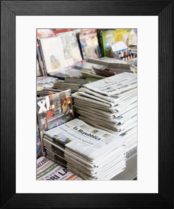 Framed Print : Newspapers for sale, Milan, Lombardy, Italy, Europe Framed Print : Newspapers for sale, Milan, Lombardy, Italy, Europe