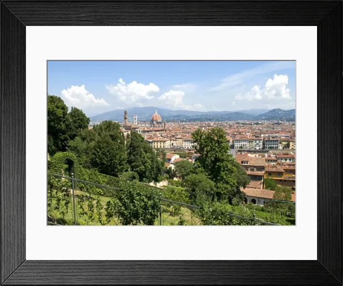 Framed Print : Panoramic view out over Florence from the Bardini Garden, The Bardini Garden Framed Print : Panoramic view out over Florence from the Bardini Garden, The Bardini Garden