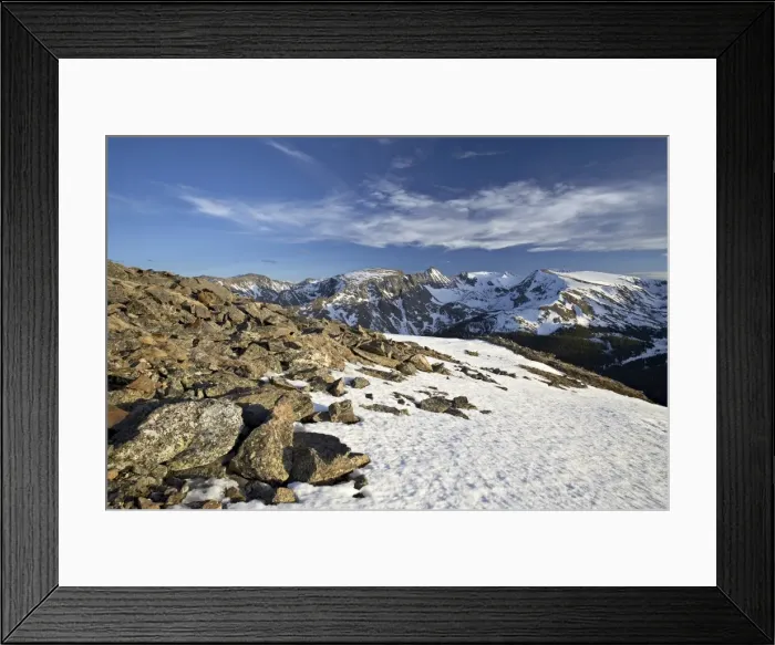 Framed Print : Snow-covered mountains in the spring from Trail Ridge Road, Rocky Mountain National Park Framed Print : Snow-covered mountains in the spring from Trail Ridge Road, Rocky Mountain National Park