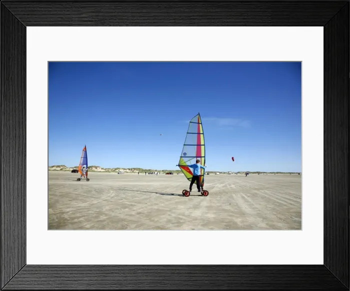 Framed Print : People windskating at Lakolk beach in Romo, Jutland, Denmark, Scandinavia, Europe