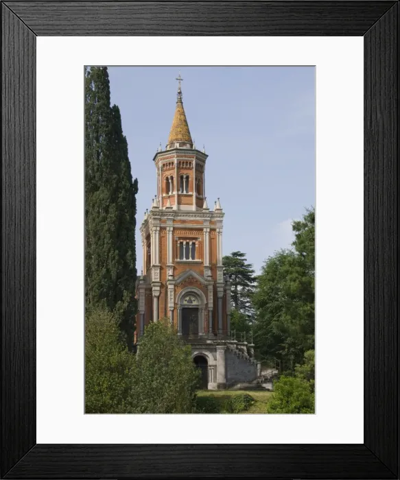 Framed Print : Church tower overlooking Lake Como, Italy, Europe Framed Print : Church tower overlooking Lake Como, Italy, Europe