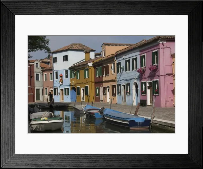 Framed Print : Pastel coloured houses by a canal in Burano, Venetian Lagoon, Venice, Veneto