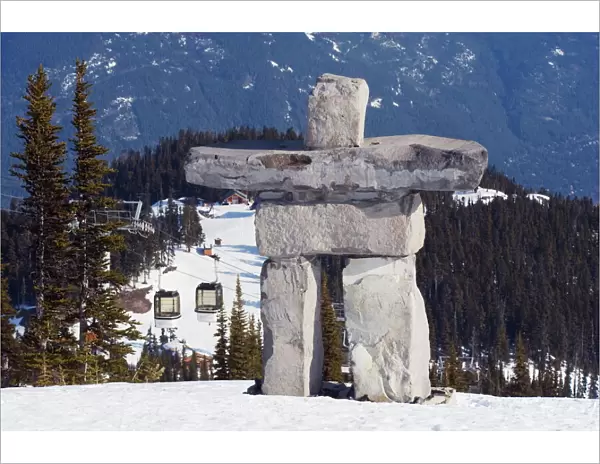 An Inuit Inukshuk stone statue, Whistler mountain resort, venue of the 2010 Winter Olympic Games