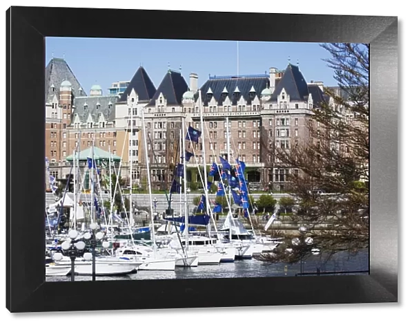 Boats in front of the Fairmont Empress Hotel, James Bay Inner Harbour, Victoria