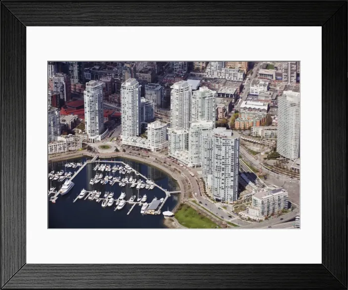 Framed Print : Aerial view of False Creek harbour and downtown buildings, Vancouver, British Columbia Framed Print : Aerial view of False Creek harbour and downtown buildings, Vancouver, British Columbia