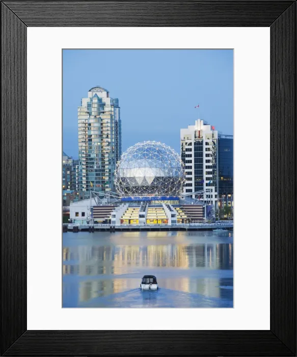 Framed Print : Telus Science World and a boat on False Creek, Vancouver, British Columbia Framed Print : Telus Science World and a boat on False Creek, Vancouver, British Columbia