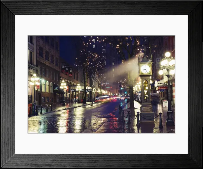 Framed Print : The Steam Clock at night on Water Street, Gastown, Vancouver, British Columbia Framed Print : The Steam Clock at night on Water Street, Gastown, Vancouver, British Columbia