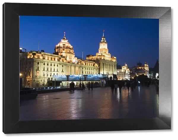 Historical colonial style buildings illuminated on The Bund, Shanghai, China, Asia