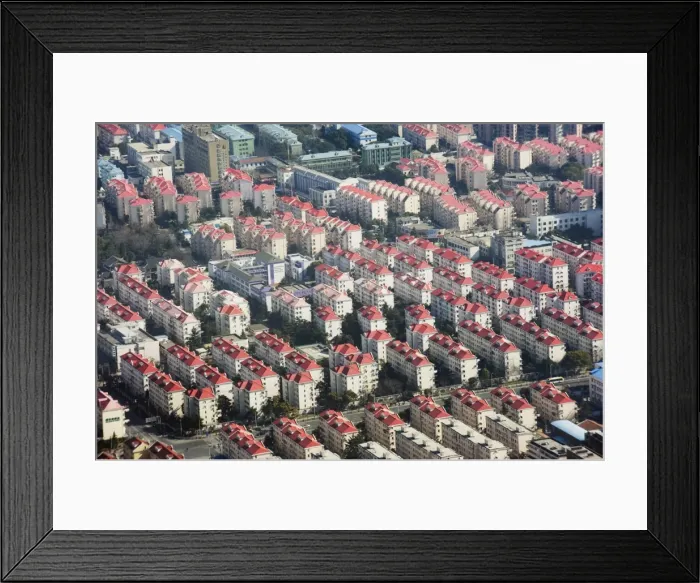 Framed Print : Aerial view of residential housing estate in Pudong area of Shanghai, China, Asia
