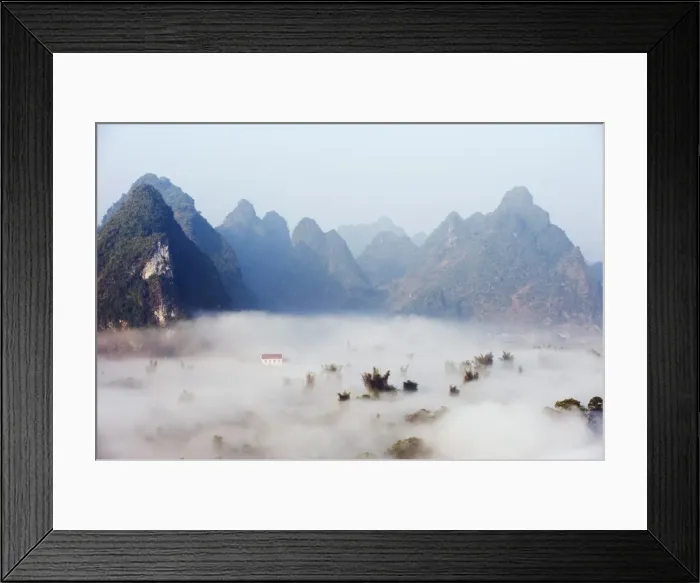 Framed Print : Morning mist covering the valley at Detian Falls, Guangxi Province, China, Asia Framed Print : Morning mist covering the valley at Detian Falls, Guangxi Province, China, Asia