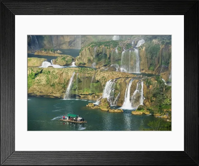 Framed Print : Tourist boats beneath Detian Falls, China and Vietnam transnational waterfall Framed Print : Tourist boats beneath Detian Falls, China and Vietnam transnational waterfall