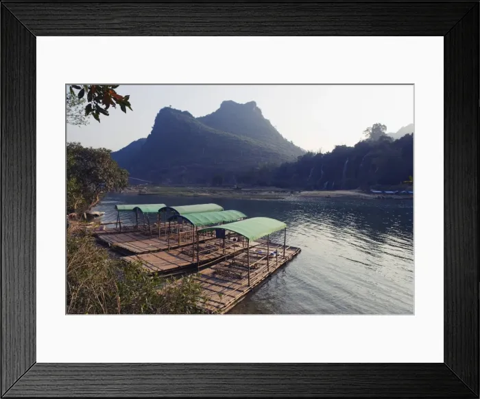 Framed Print : Bamboo rafts on the river at Detian Falls, Guangxi Province, China, Asia Framed Print : Bamboo rafts on the river at Detian Falls, Guangxi Province, China, Asia