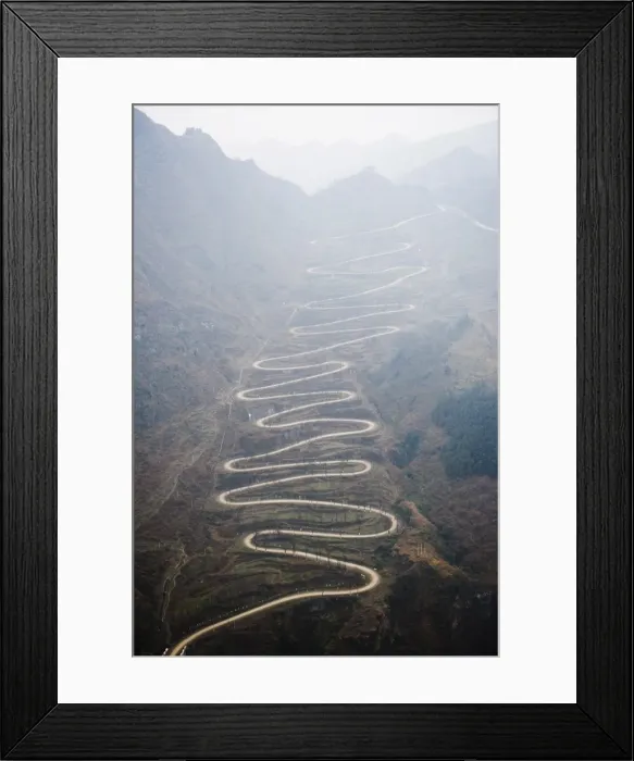 Framed Print : A winding mountain road, China, Asia Framed Print : A winding mountain road, China, Asia