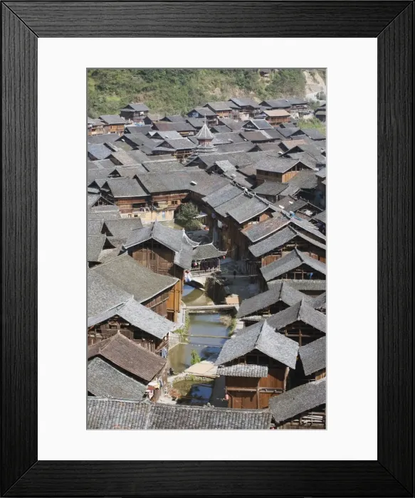 Framed Print : Traditional wooden houses in Zhaoxing Dong ethnic village, Guizhou Province, China, Asia