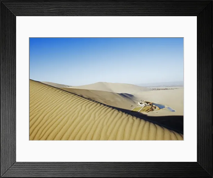Framed Print : Ming Sha sand dunes and pavilion at Crescent Moon Lake, Dunhuang, Gansu Province Framed Print : Ming Sha sand dunes and pavilion at Crescent Moon Lake, Dunhuang, Gansu Province