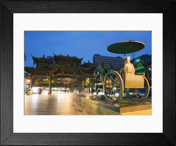 Framed Print : Qintai street statue and Chinese gate, Chengdu, Sichuan Province, China, Asia Framed Print : Qintai street statue and Chinese gate, Chengdu, Sichuan Province, China, Asia