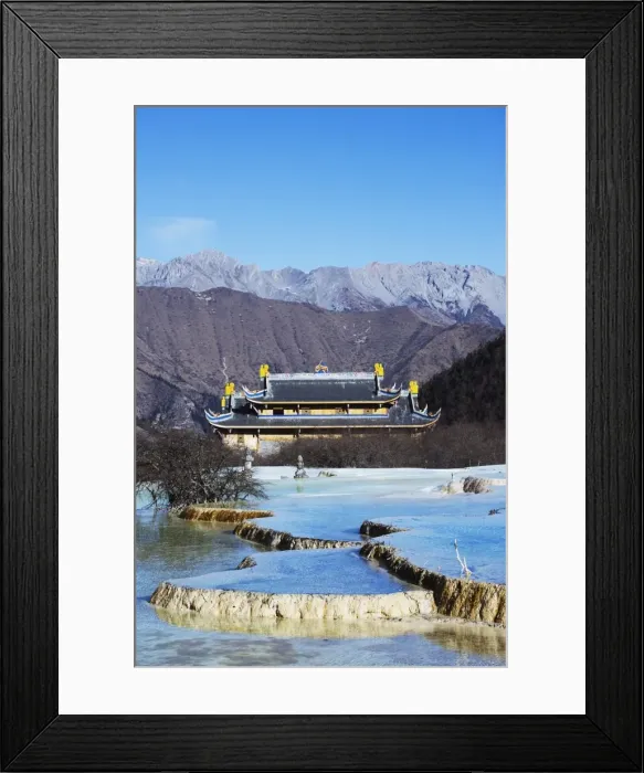 Framed Print : Colourful pools of calcite deposits formed at Huanglong temple, Huanglong National Park Framed Print : Colourful pools of calcite deposits formed at Huanglong temple, Huanglong National Park