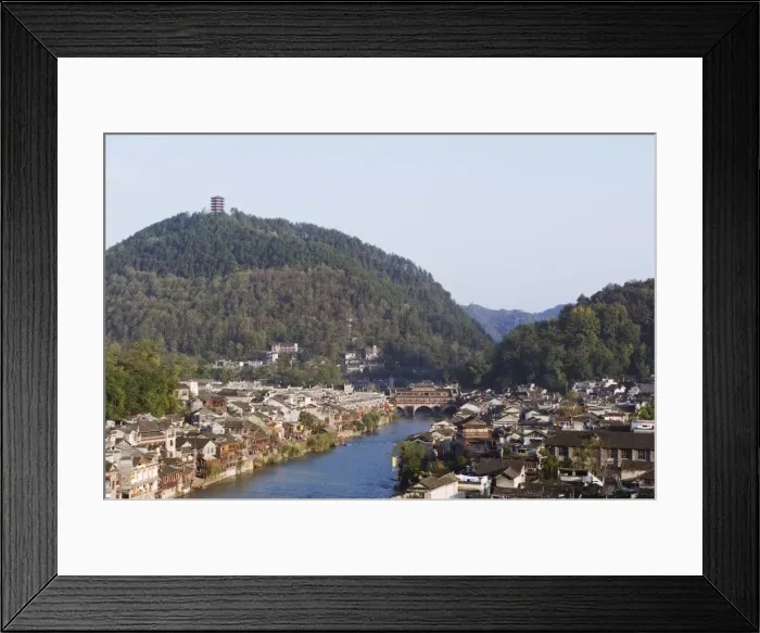 Framed Print : Hilltop pavilion overlooking the riverside old town of Fenghuang, Hunan Province Framed Print : Hilltop pavilion overlooking the riverside old town of Fenghuang, Hunan Province