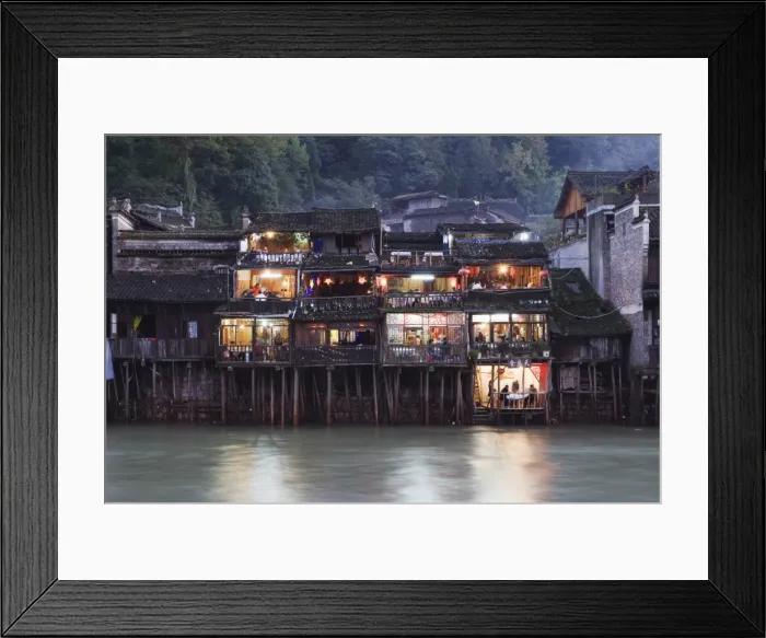 Framed Print : Wooden stilt houses on riverside, old town of Fenghuang, Hunan Province, China, Asia Framed Print : Wooden stilt houses on riverside, old town of Fenghuang, Hunan Province, China, Asia