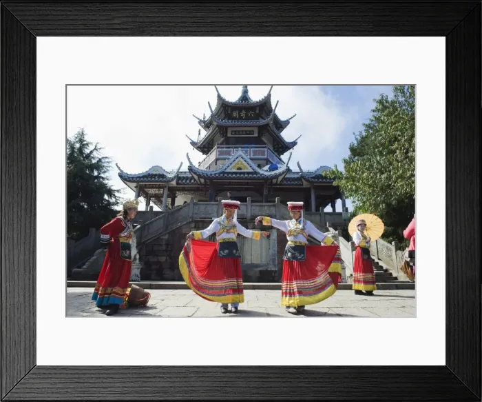 Framed Print : Girls dancing in traditional costume, Zhangjiajie Forest Park, Wulingyuan Scenic Area Framed Print : Girls dancing in traditional costume, Zhangjiajie Forest Park, Wulingyuan Scenic Area
