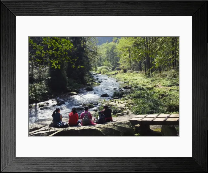 Framed Print : Hikers taking a break near a river, Zhangjiajie Forest Park, Wulingyuan Scenic Area Framed Print : Hikers taking a break near a river, Zhangjiajie Forest Park, Wulingyuan Scenic Area