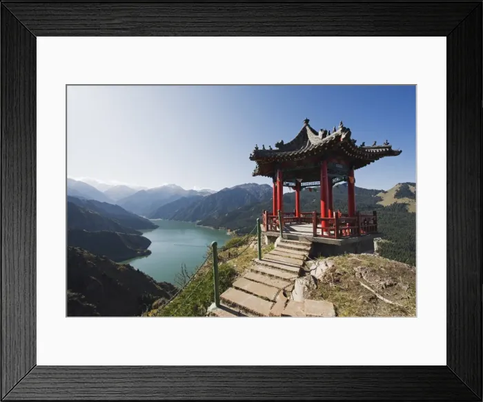 Framed Print : Pavilion overlooking Tian Chi (Heaven Lake), Xinjiang Province, China, Asia Framed Print : Pavilion overlooking Tian Chi (Heaven Lake), Xinjiang Province, China, Asia