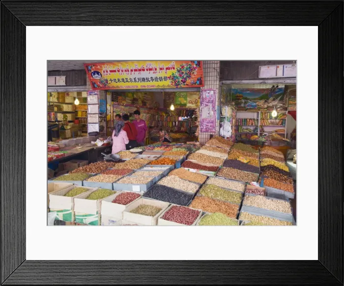 Framed Print : Dried fruit being sold at the Sunday market, Kashgar (Kashi) city, Xinjiang Provice Framed Print : Dried fruit being sold at the Sunday market, Kashgar (Kashi) city, Xinjiang Provice