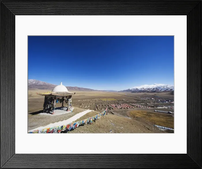 Framed Print : Prayer flags and sacred site overlooking the town of Bayanbulak, Xinjiang Province Framed Print : Prayer flags and sacred site overlooking the town of Bayanbulak, Xinjiang Province