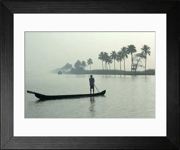 Framed Print : Canoe at dawn on backwaters, Alleppey District, Kerala, India, Asia Framed Print : Canoe at dawn on backwaters, Alleppey District, Kerala, India, Asia
