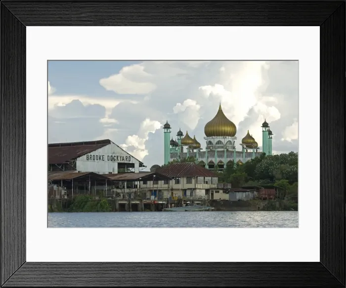Framed Print : Jalan Masjid (main mosque) and Brooke Dockyard in the old quarter of Kuching city Framed Print : Jalan Masjid (main mosque) and Brooke Dockyard in the old quarter of Kuching city