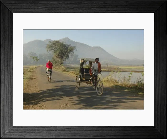 Framed Print : Early morning rickshaw wallahs pass each other in rural countryside near Baliguda Framed Print : Early morning rickshaw wallahs pass each other in rural countryside near Baliguda