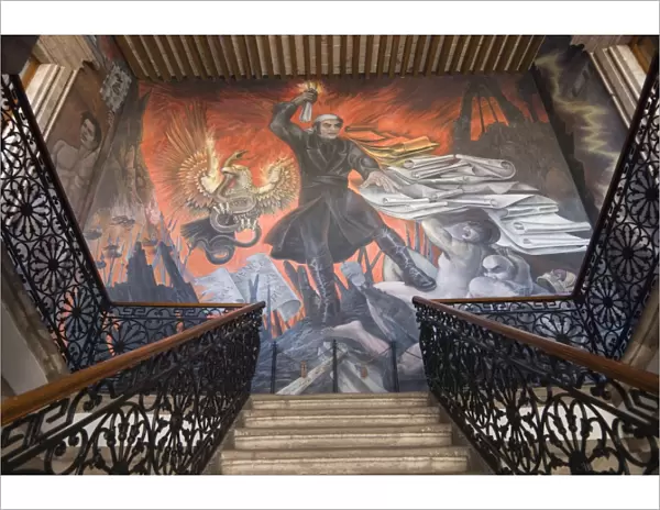 Murals of the revolutionary hero Jose Maria Morelos, painted by Agustin Cardenas in the Palicio de Justica, Morelia, Michoacan, Mexico