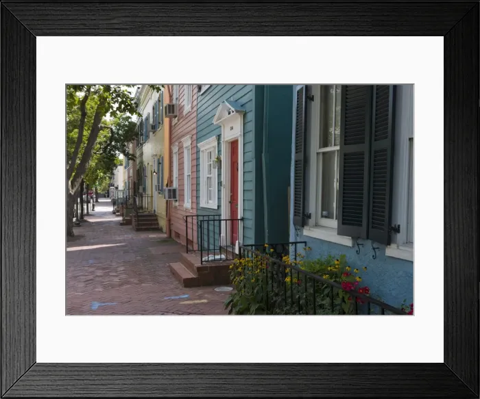 Framed Print : Colourful buildings in quiet street, Georgetown, Washington D. C. United States of America Framed Print : Colourful buildings in quiet street, Georgetown, Washington D. C. United States of America