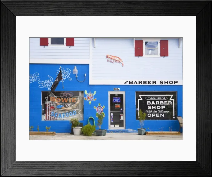 Framed Print : Seafood store and Barber Shop on Tybee Island, Savannah, Georgia, United States of America Framed Print : Seafood store and Barber Shop on Tybee Island, Savannah, Georgia, United States of America