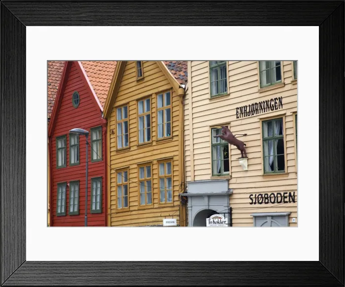 Framed Print : Old warehouses in Bryggen District, Bergen, Hordaland District, Norway Framed Print : Old warehouses in Bryggen District, Bergen, Hordaland District, Norway