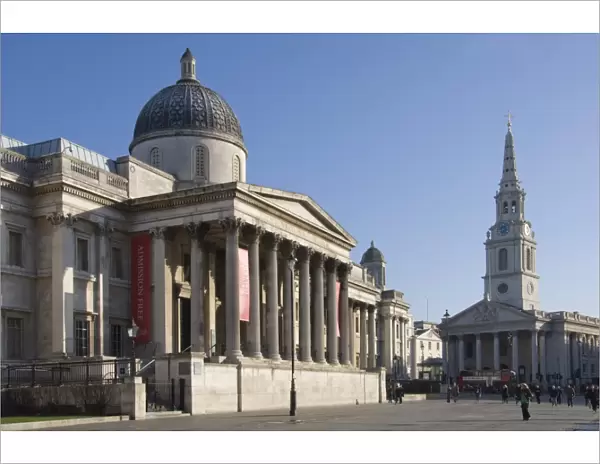 The National Gallery and St. Martins in the Fields, Trafalgar Square, London