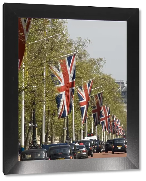 Black cabs along the Mall, London, England, United Kingdom, Europe