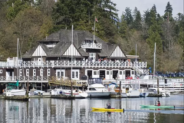 Canoeists at Vancouver Rowing Club, Coal Harbour, Vancouver British Columbia