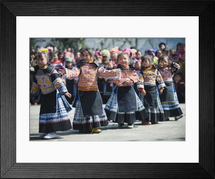 Framed Print : Girls in ethnic costume at a 4 Seals Miao lunar New Year festival, Xinyao village Framed Print : Girls in ethnic costume at a 4 Seals Miao lunar New Year festival, Xinyao village