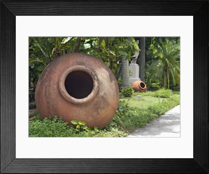 Framed Print : Dated 1856, these clay jars called tinajones, were used for storing liquids and foods Framed Print : Dated 1856, these clay jars called tinajones, were used for storing liquids and foods