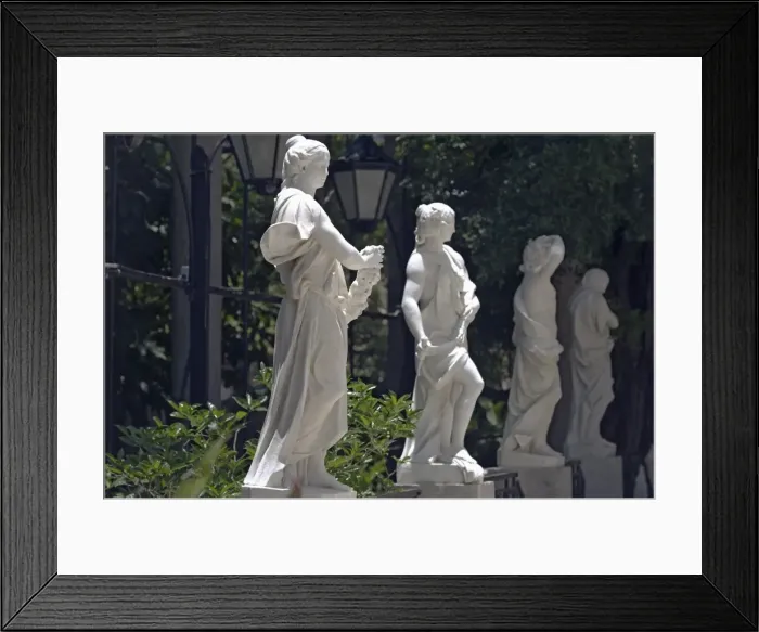 Framed Print : Neo-classical statues in the gardens of what was originally the villa of Jos? Gomez Mena Framed Print : Neo-classical statues in the gardens of what was originally the villa of Jos? Gomez Mena