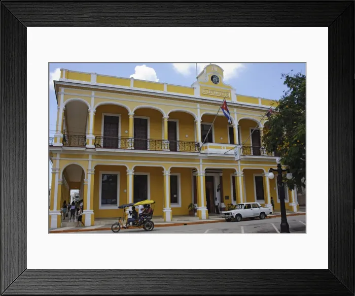 Framed Print : A bici-taxi (bicycle rickshaw) and a popular Russian Lada car in front of the Council House Framed Print : A bici-taxi (bicycle rickshaw) and a popular Russian Lada car in front of the Council House