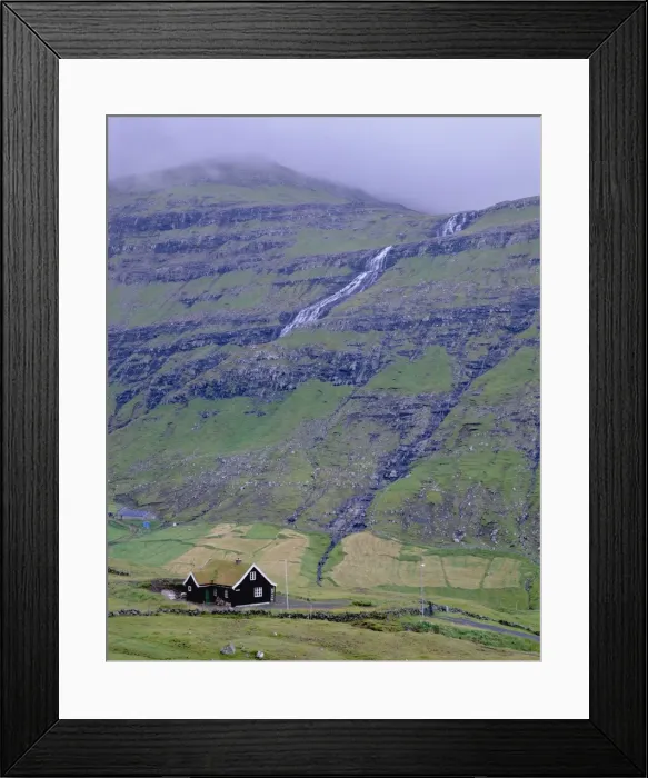 Framed Print : Traditional turf roofed house and hills at Saksun, Streymoy Island, Faroe Islands Framed Print : Traditional turf roofed house and hills at Saksun, Streymoy Island, Faroe Islands