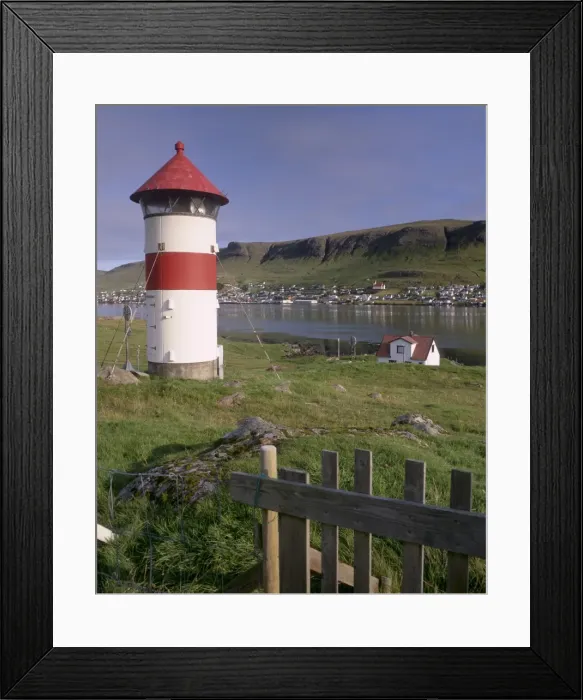 Framed Print : Tvoroyri village and lighthouse, Suduroy Island, Faroe Islands (Faroes), Denmark, Europe