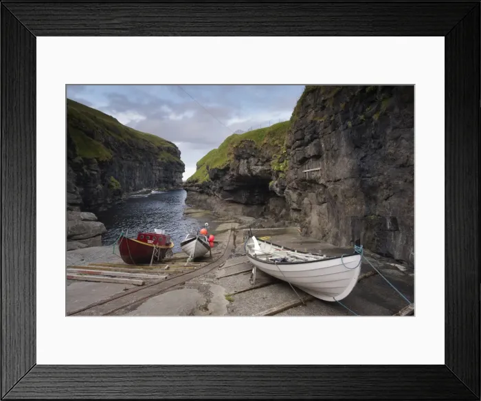 Framed Print : Gjogv harbour, set in a 200m-long natural cleft in the rock, Eysturoy, Faroe Islands Framed Print : Gjogv harbour, set in a 200m-long natural cleft in the rock, Eysturoy, Faroe Islands